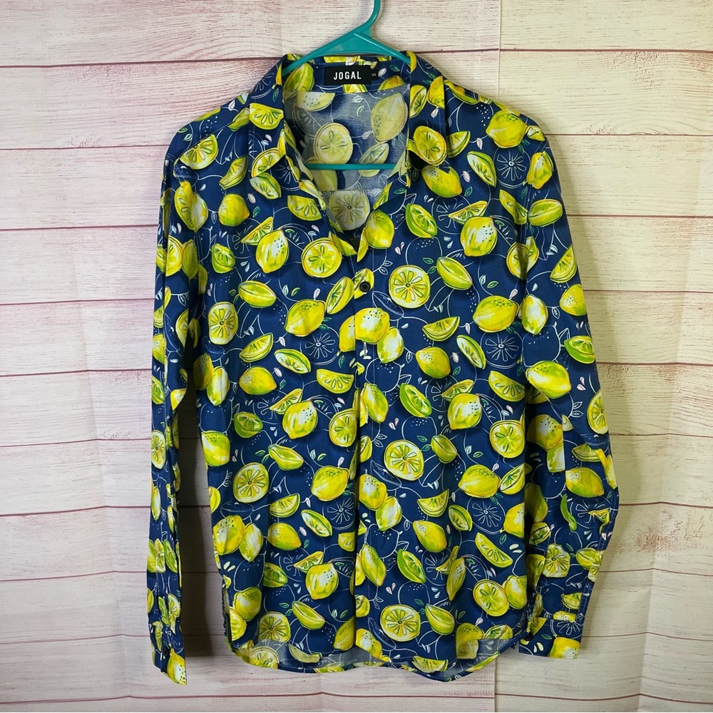 Jogal Men’s Lemon‎ Print Long Sleeve Button Up Shirt Size Small